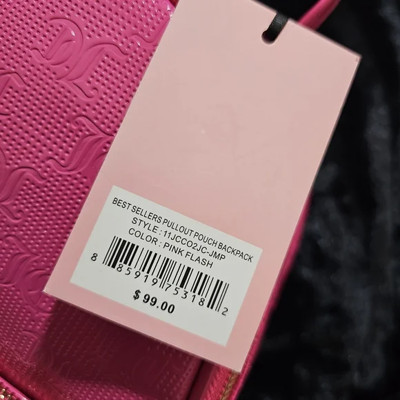 NWT Juicy Couture Pullout Pouch Backpack Pink Flash Embossed Bookbag Purse - Picture 7 of 8